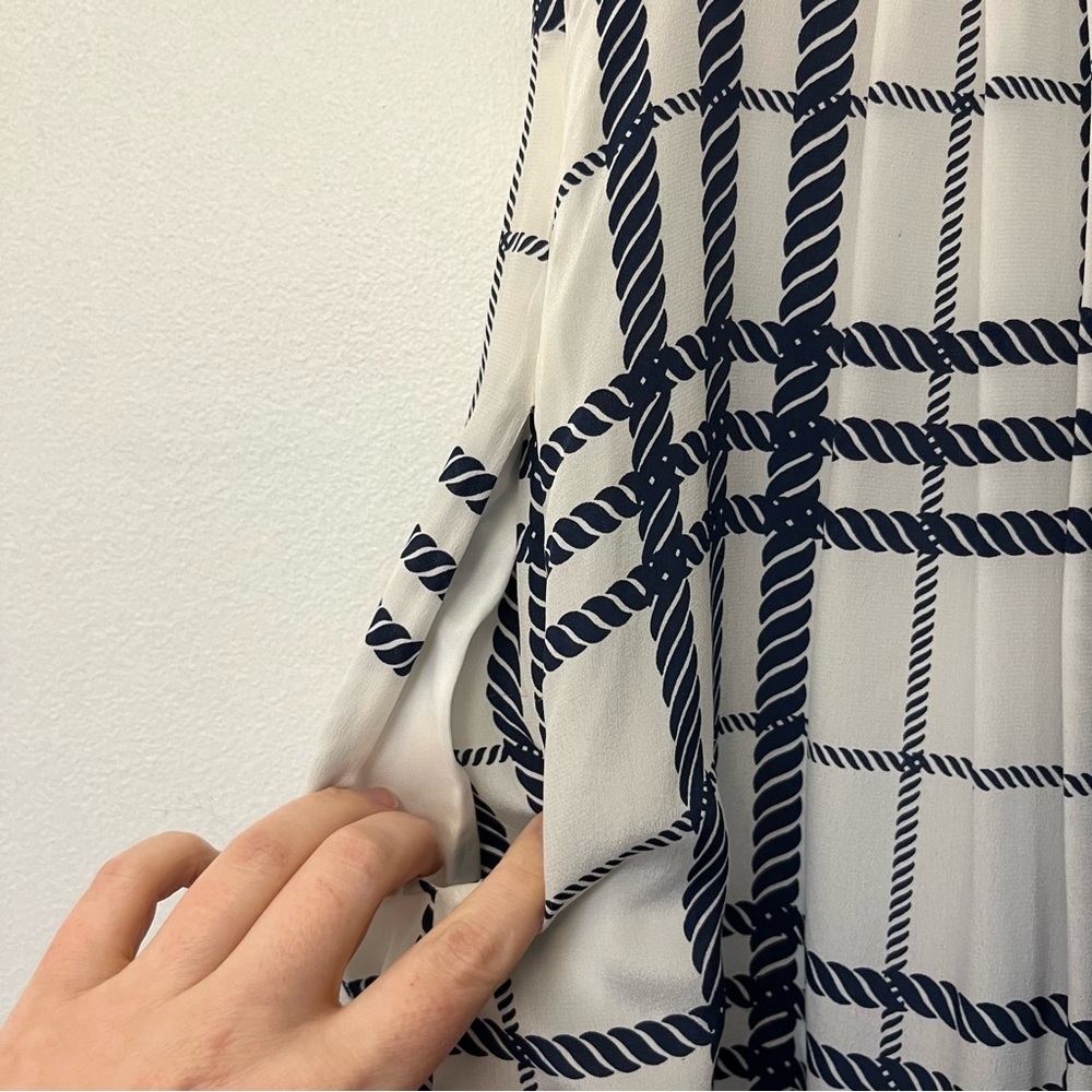 Moulinette Soeurs Silk Asymmetrical Neckline Knee-Length dress size 6 navy white - Picture 7 of 10